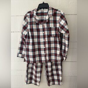 LL Bean Women Scotch Plaid Flannel Pajamas Cream Red Preppy Classic Cozy XS Pet